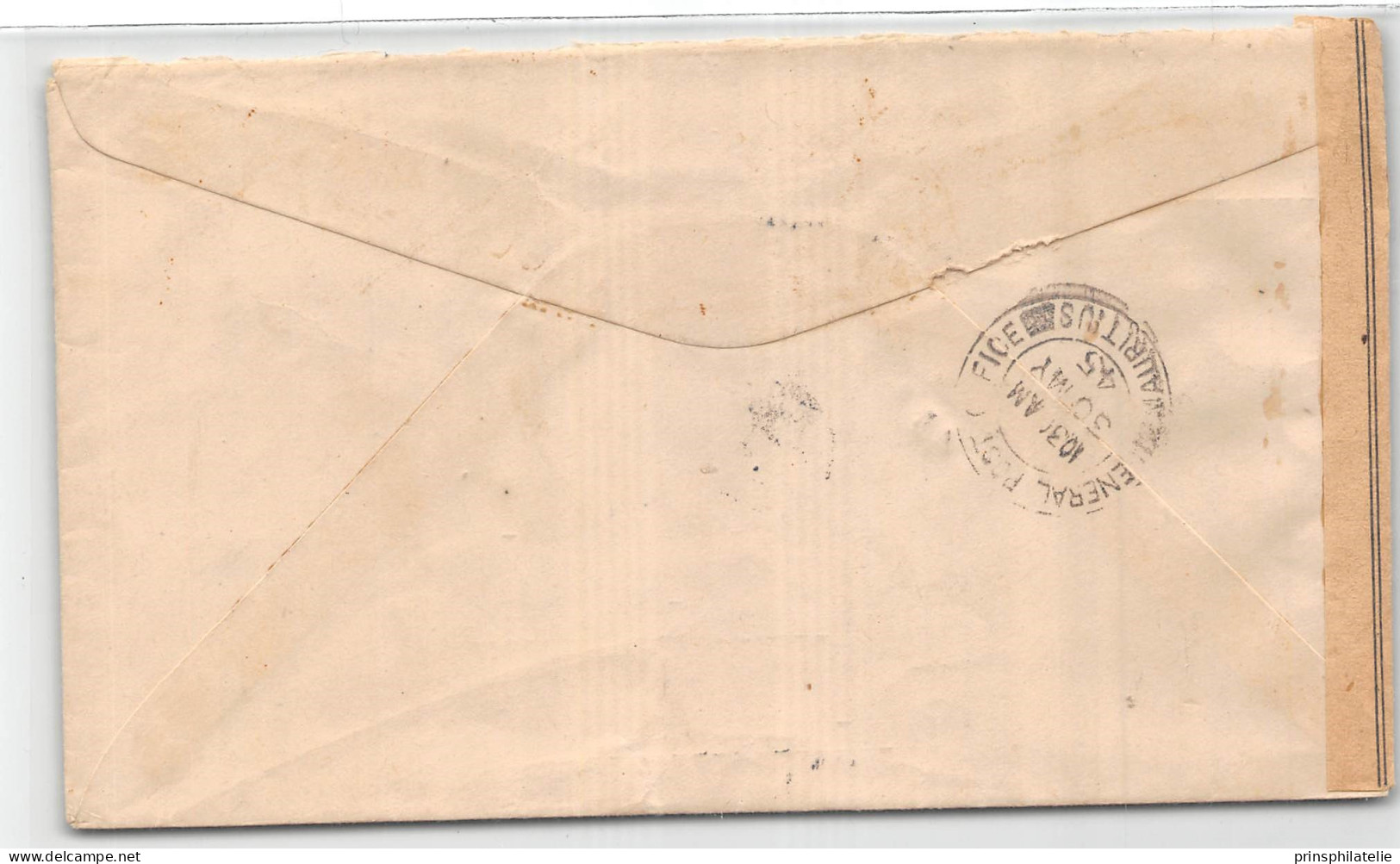 LETTREDE LA REUNION 1943 DE ST DENIS ADRESSEE A L'ILE MAURICE ET CENSUREE  TIMBRES POSTE AERIENNE - Storia Postale