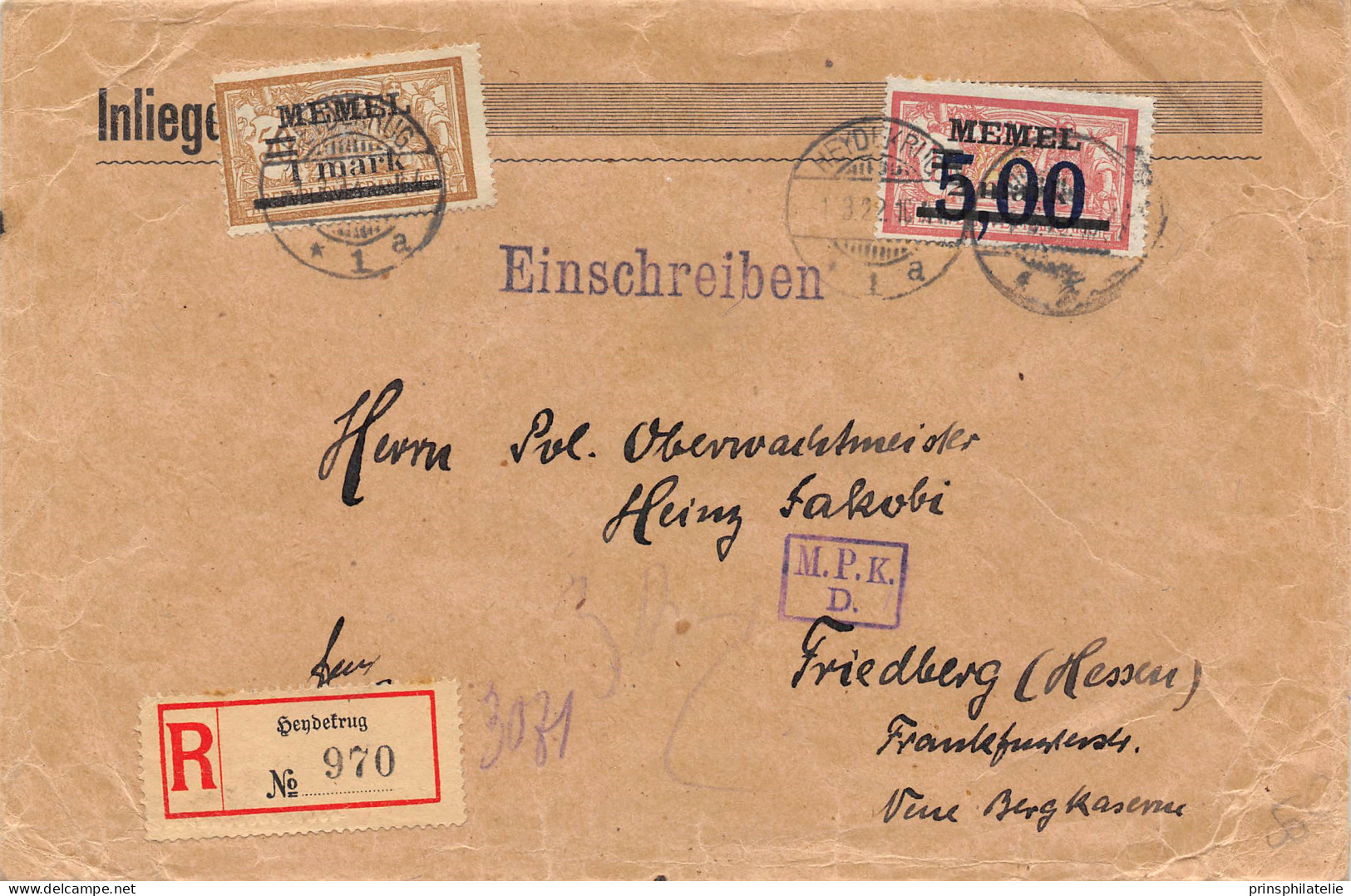 LETTRE  RECOMMANDEE DE MEMEL 1922  AVEC MERSON  => ALLEMAGNE COVER - Brieven En Documenten