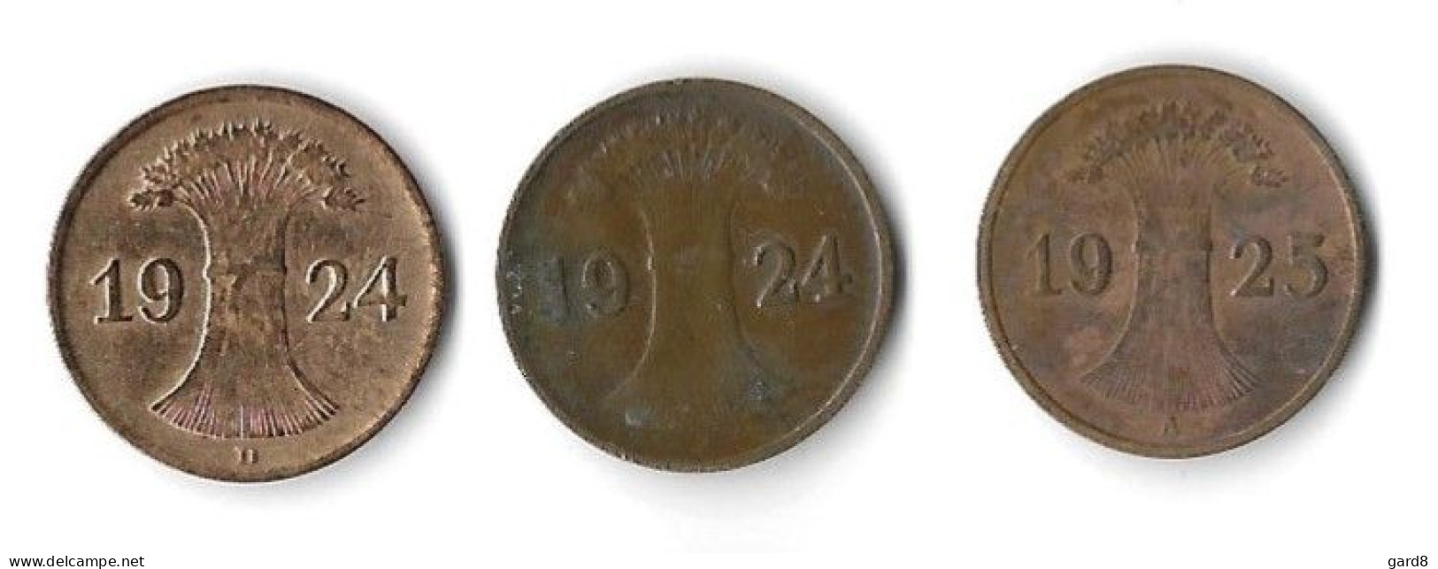 Lot De 3 Pièces De 1 Reichspfennig  - 1924 D Et J, 1925 A - 1 Rentenpfennig & 1 Reichspfennig