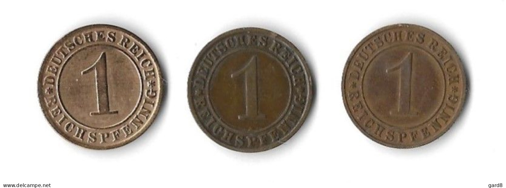 Lot De 3 Pièces De 1 Reichspfennig  - 1924 D Et J, 1925 A - 1 Renten- & 1 Reichspfennig