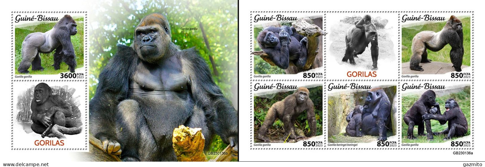 Guinea Bissau 2023, Animals, Gorillas, 5val In BF +2BF - Gorilas