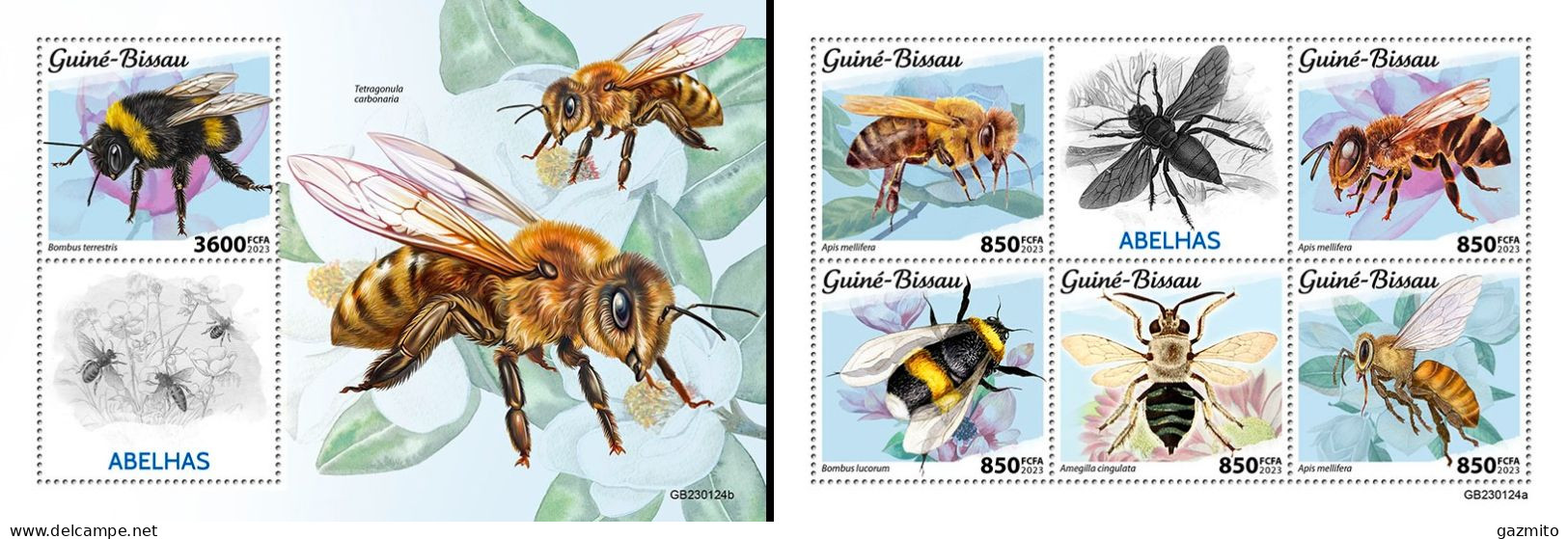 Guinea Bissau 2023, Animals, Bees, 5val In BF +2BF - Abeilles