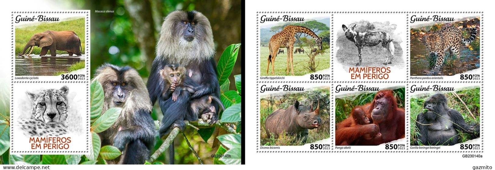 Guinea Bissau 2023, Animals In Danger, Monkey, Wild Cats, 5val In BF +BF - Gorilles