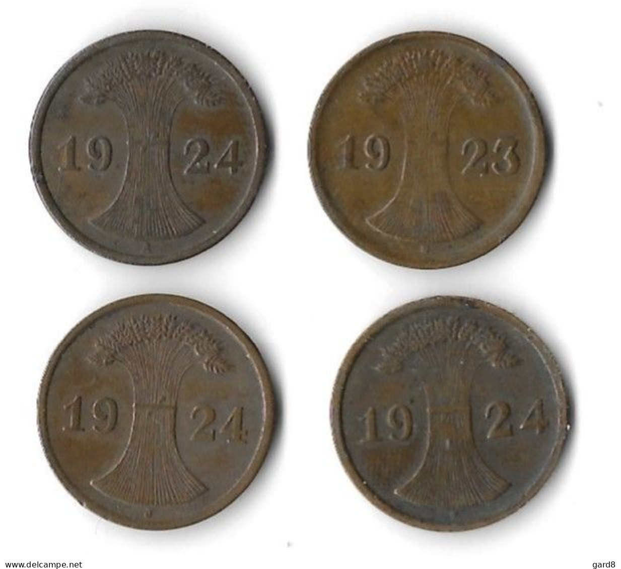 Lot De 4 Pièces De 2 Rentenpfennig  - 1923 D, 1924 A ,F Et J - 2 Renten- & 2 Reichspfennig