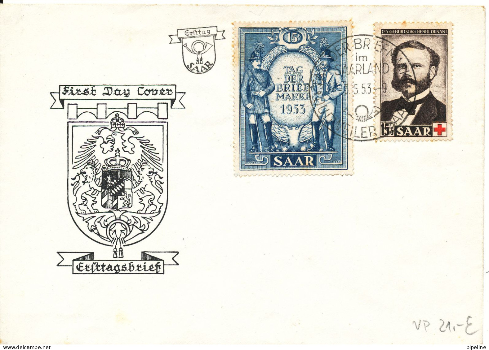 Saar FDC 3-5-1953 Tag Der Briefmarke And RED CROSS Henri Dunant With Cachet - FDC
