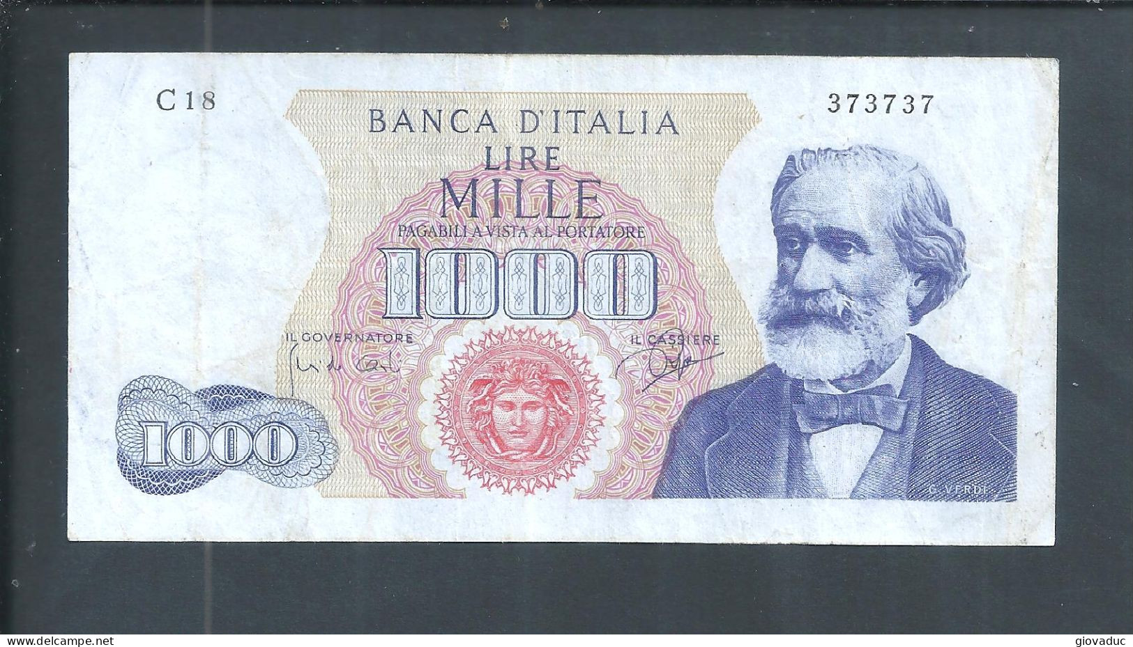 Banconota Italia 1000 Lire 28 Giugno 1962 - Rarita Unica N° C18 - 373737 - Filigrana - Vedi Foto Firme Carli-Ripa - - [ 7] Errors & Varieties