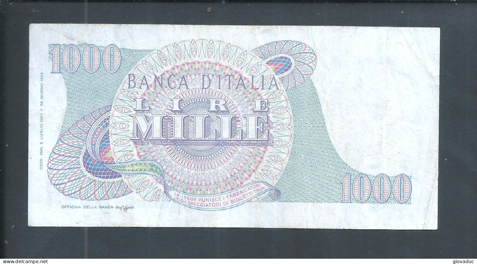 Banconota Italia 1000 Lire 28 Giugno 1962 - Rarita Unica N° C18 - 373737 - Filigrana - Vedi Foto Firme Carli-Ripa - - [ 7] Errors & Varieties