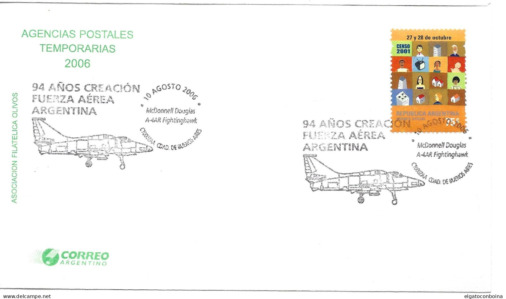 ARGENTINA 2006 94 YEARS OF CRATION OF NATIONAL AIR FORCE COVER SPECIAL CANCEL - Oblitérés