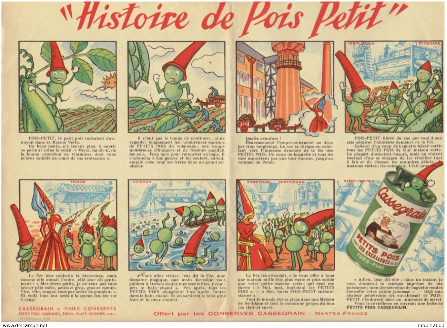 PUBLICITE ANCIENNE HISTOIRE DE POIS PETIT CASSEGRAIN NANTES ILLUSTRATEUR JORGE MORIN JORJ - Affiches