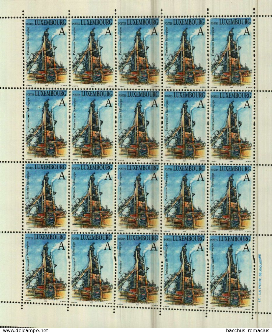 LUXEMBOURG Feuille De De 20 Timbres "A"  Patrimoine Sidérurgique 2000 - Volledige Vellen