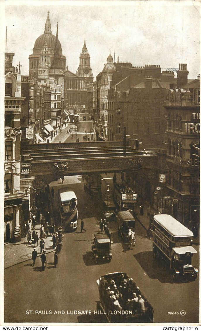 London Surface Traffic Automobiles St. Paul's Cathedral Bus Tram - St. Paul's Cathedral