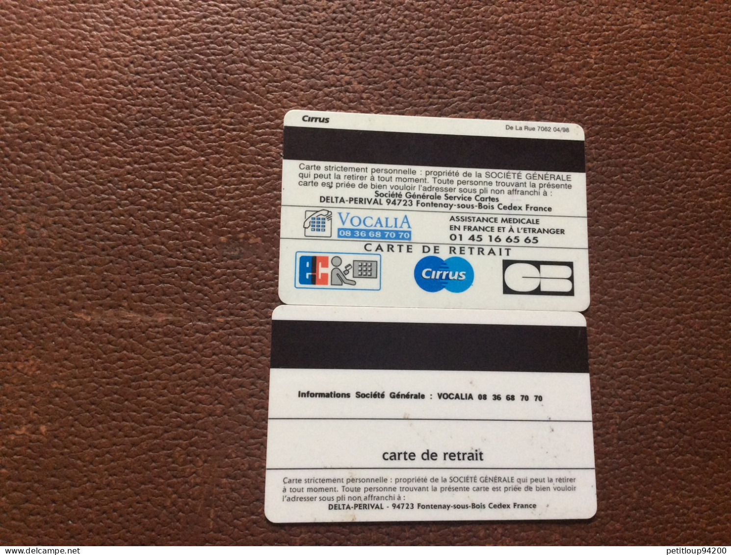2 CARTES Bancaires  SOCIÉTÉ GÉNÉRALE  Service Éclair - Disposable Credit Card