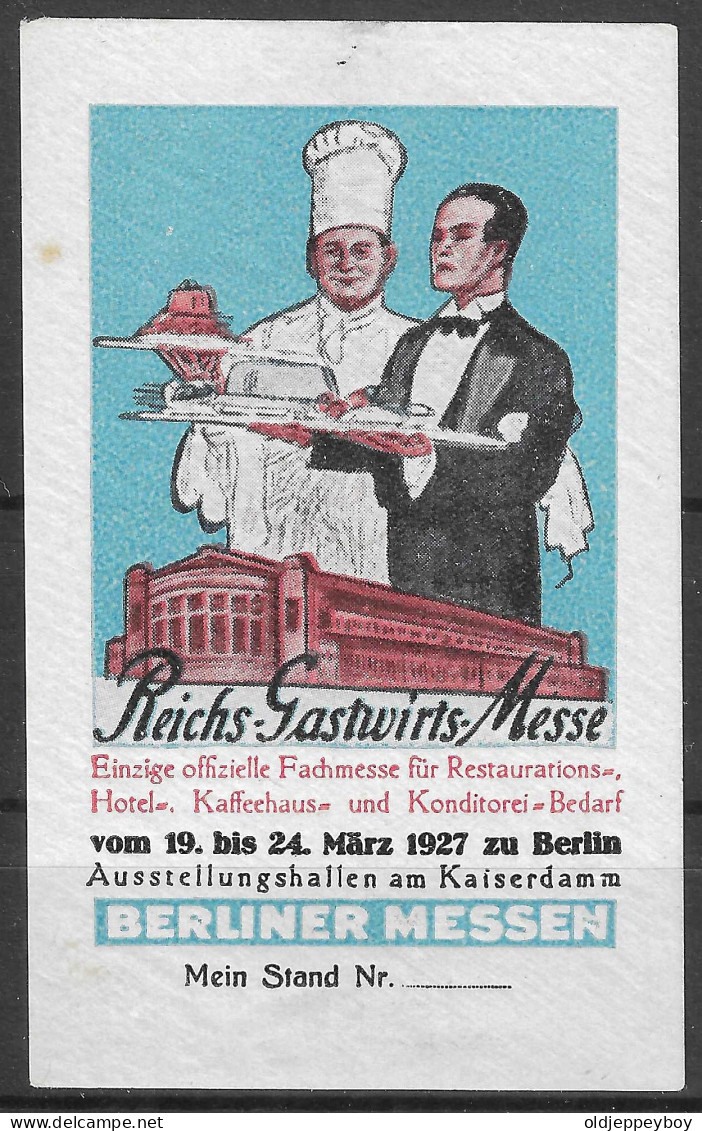 1927 GERMANY Berlin: Reichs-Gastwirts-Messe  VIGNETTE Reklamemarke Cinderella  - Erinnofilia