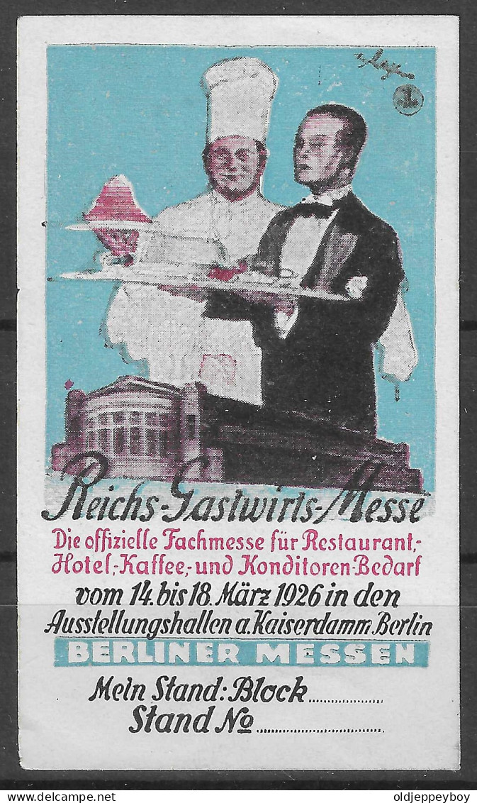 1926 GERMANY Berlin: Reichs-Gastwirts-Messe  VIGNETTE Reklamemarke Cinderella  - Erinnofilia