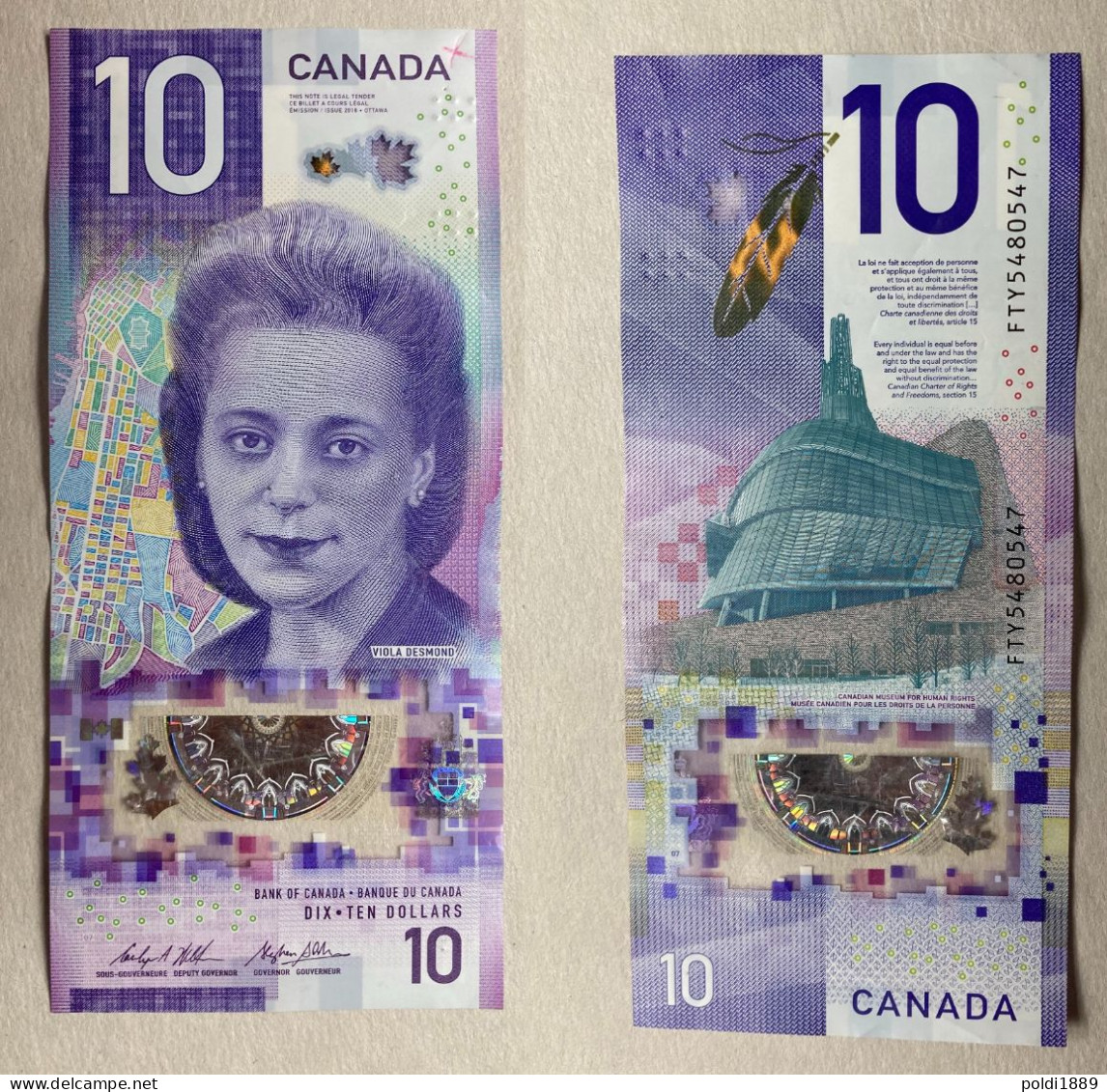 Kanada Canada 10 Dollars 2018 Viola Desmond Polymer Gebraucht Mit Falzen - Canada