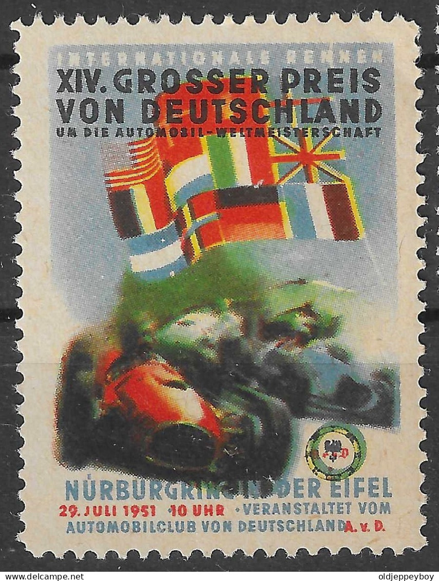 Adenau Eifel Nürburgring " Grosser Preis Von Deutschland 1951 " FORMULA 1 VIGNETTE Reklamemarke Cinderella Erinnofili  - Erinnofilia
