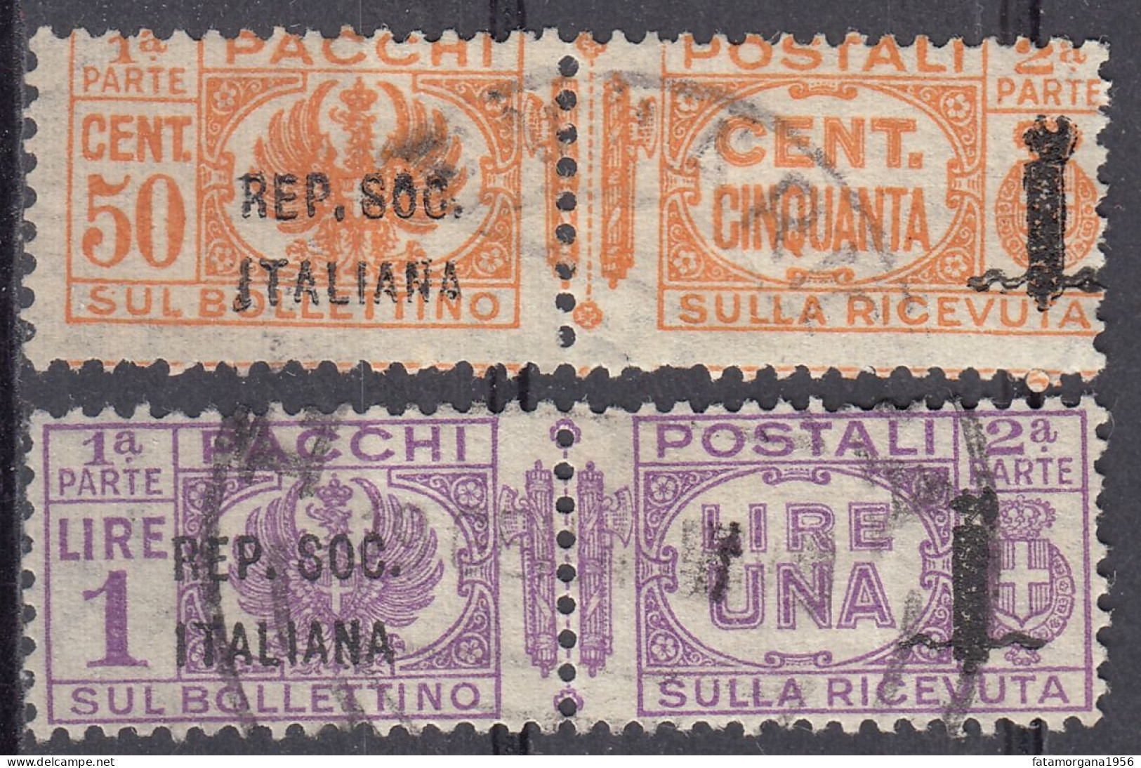 ITALIA, REPUBBLICA SOCIALE - 1944 - Lotto Di 2 Francobolli Usati Per Pacchi: Unificato 40 E 42. - Paquetes Postales