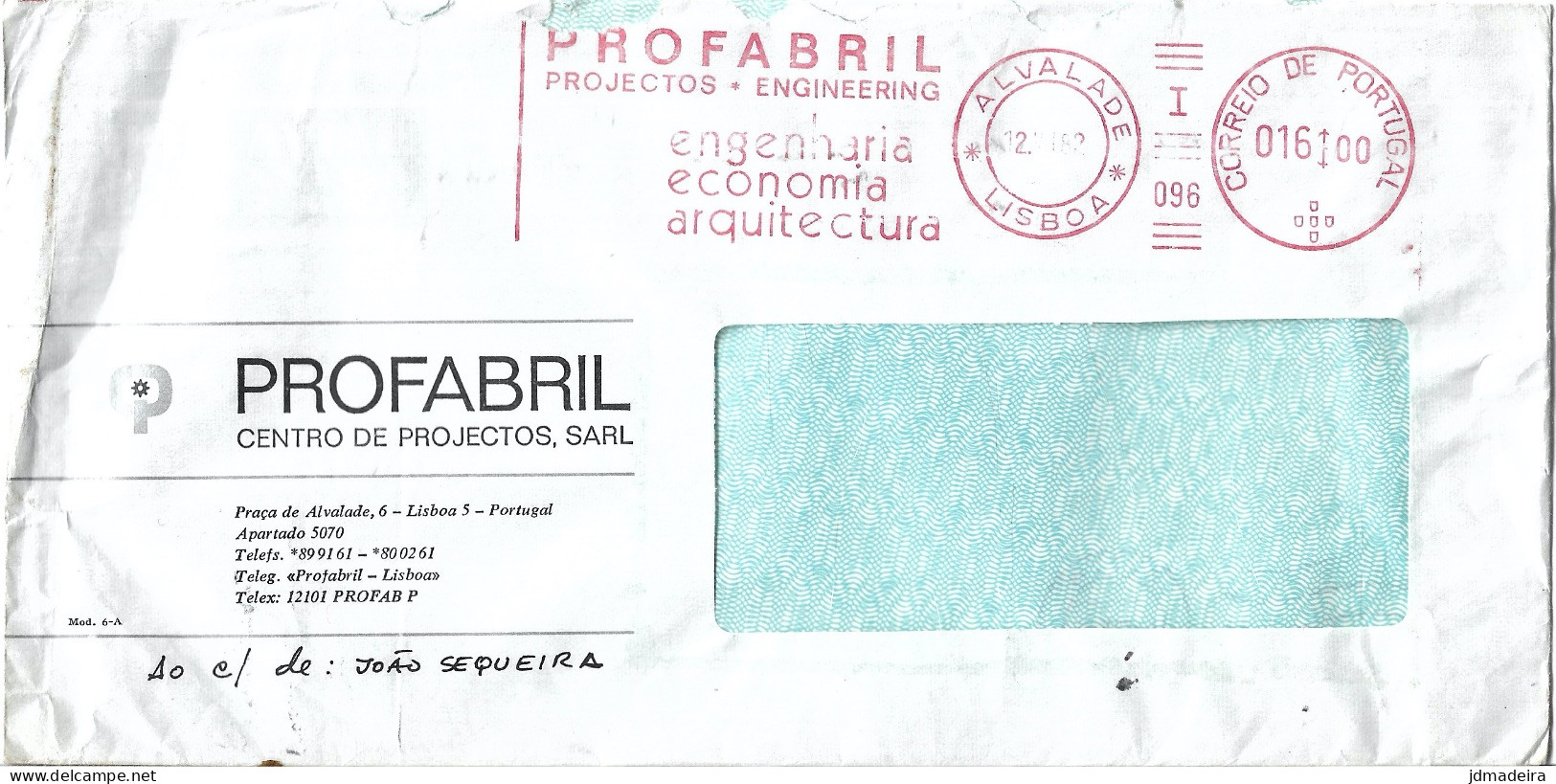 Portugal Cover With Meter Stamp PROFABIL Macau Incoming Mail - Brieven En Documenten