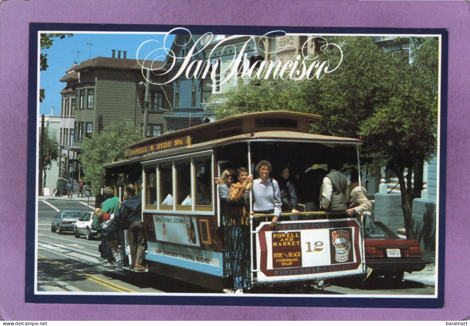 CA SAN FRANCISCO  One Of The City's Famous Cable Cars Passes A Row Of Victorian Homes - San Francisco