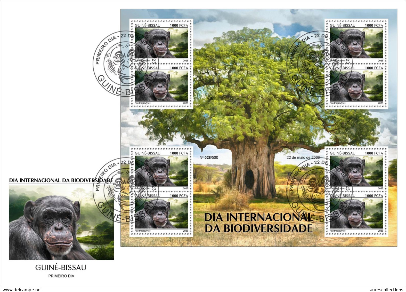 GUINEA BISSAU 2023 - FDC MINISHEET 8V - CHIMPANZEE CHIMPANZE CHIMPANZEES CHIMPANZES APE APES MONKEY MONKEYS - Chimpanzés