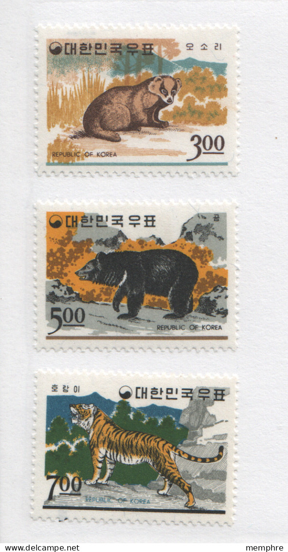 1966  Mammals: Badger, Bear, Tiger S 502-4  **  MNH  - Corée Du Sud