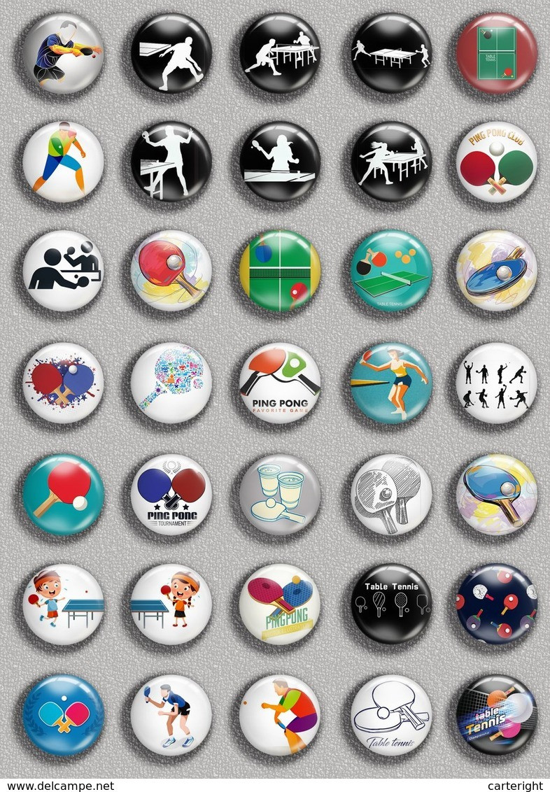 Table Tennis Fan ART BADGE BUTTON PIN SET (1inch/25mm Diameter) 35 DIFF D - Tennis Tavolo