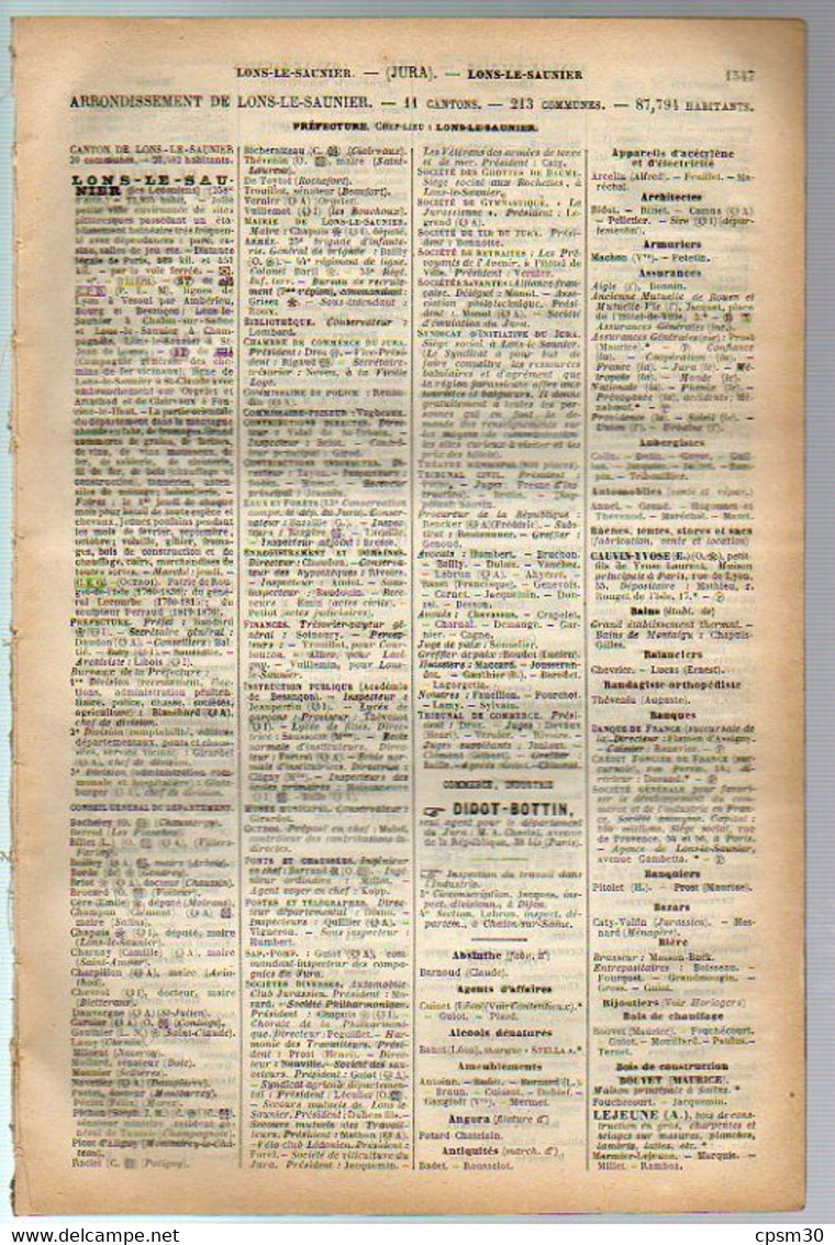 ANNUAIRE - 39 - Département Jura - Année 1889+ 1907+ 1923+ 1940+ 1953 édition Didot-Bottin, 5 Années - Telefonbücher