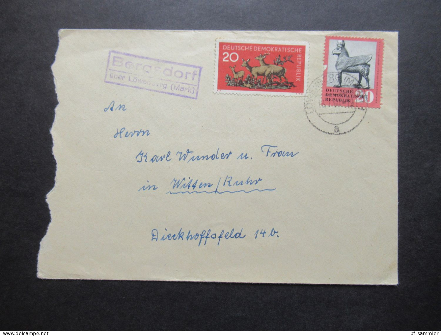 DDR 1960 MiF Tagesstempel Löwenberg Und Landpoststempel Bergsdorf über Löwenberg (Mark) Nach Witten Ruhr Gesendet - Lettres & Documents