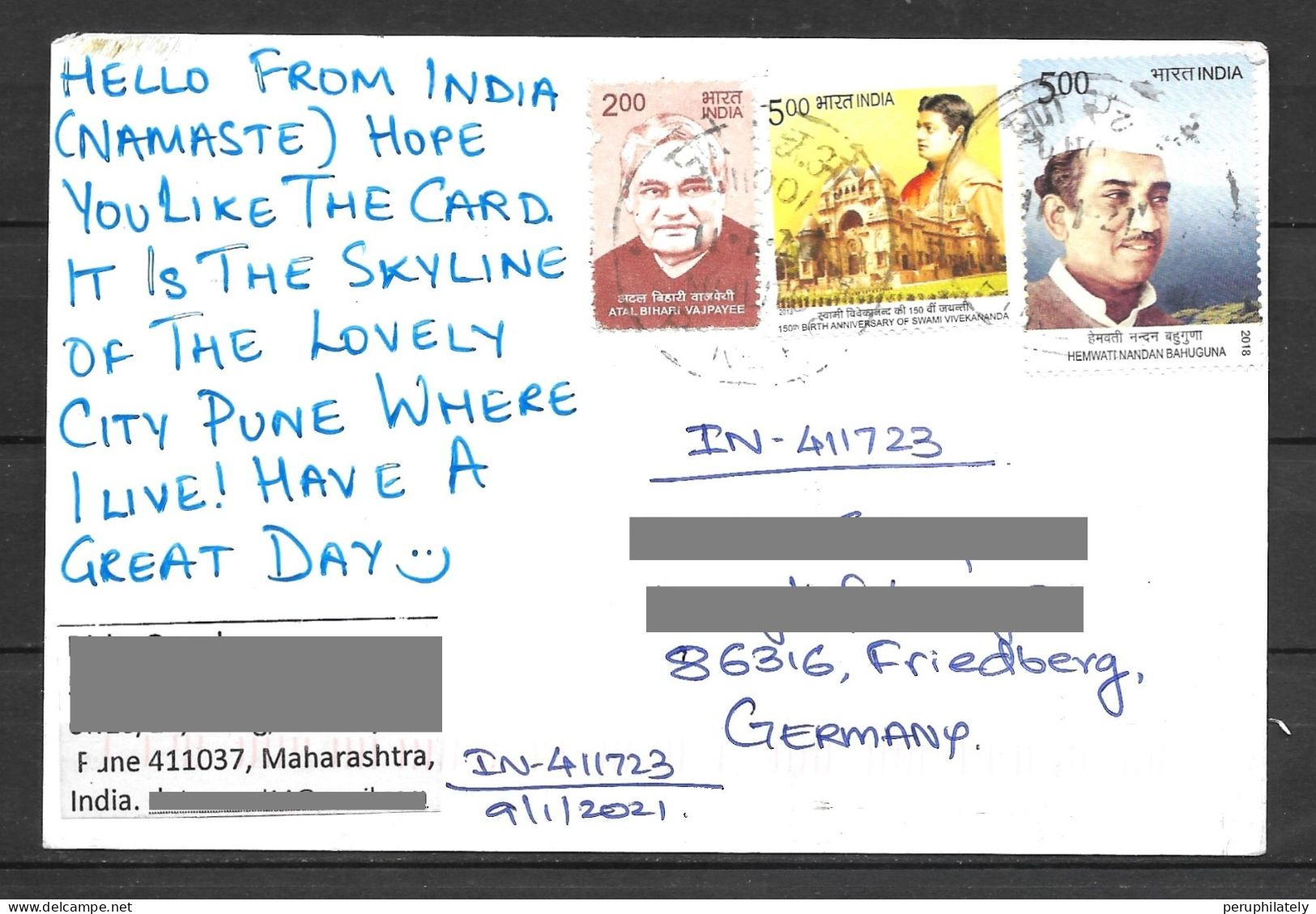 India Postcard With Recent Stamps Sent To Germany - Covers & Documents