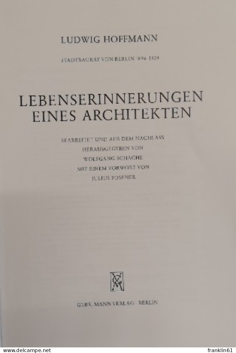 Lebenserinnerungen Eines Architekten. - Architectuur