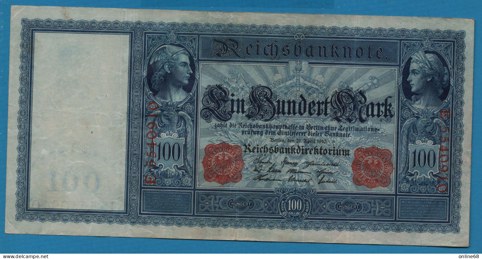 DEUTSCHES REICH 100 MARK 21.04.1910 # E.5540910 P# 42 "Flottenhunderter" White Paper - 100 Mark