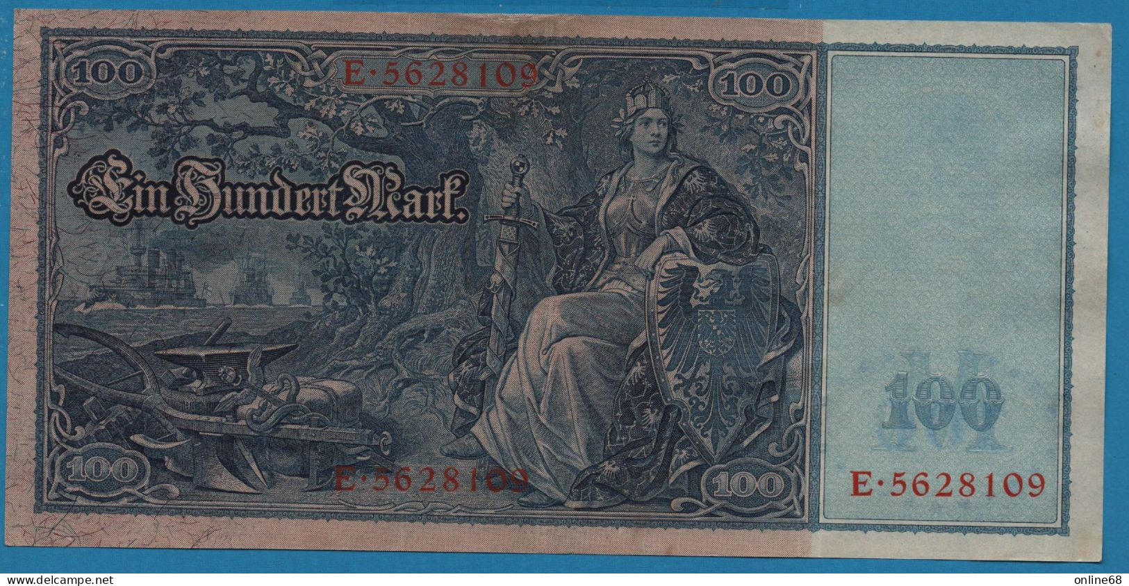 DEUTSCHES REICH 100 MARK 21.04.1910 # E.56228109 P# 42 "Flottenhunderter" Blue Paper - 100 Mark