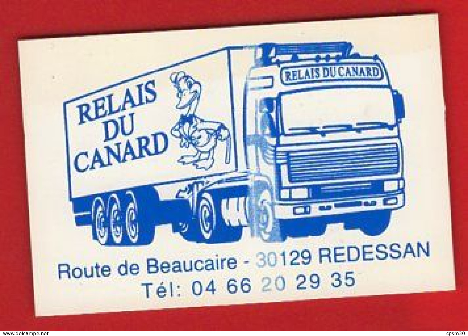 Carte De Visite Plastifiée, Relais Du Canard, 30129 Redessan (relais Routier Camion) - Cartes De Visite