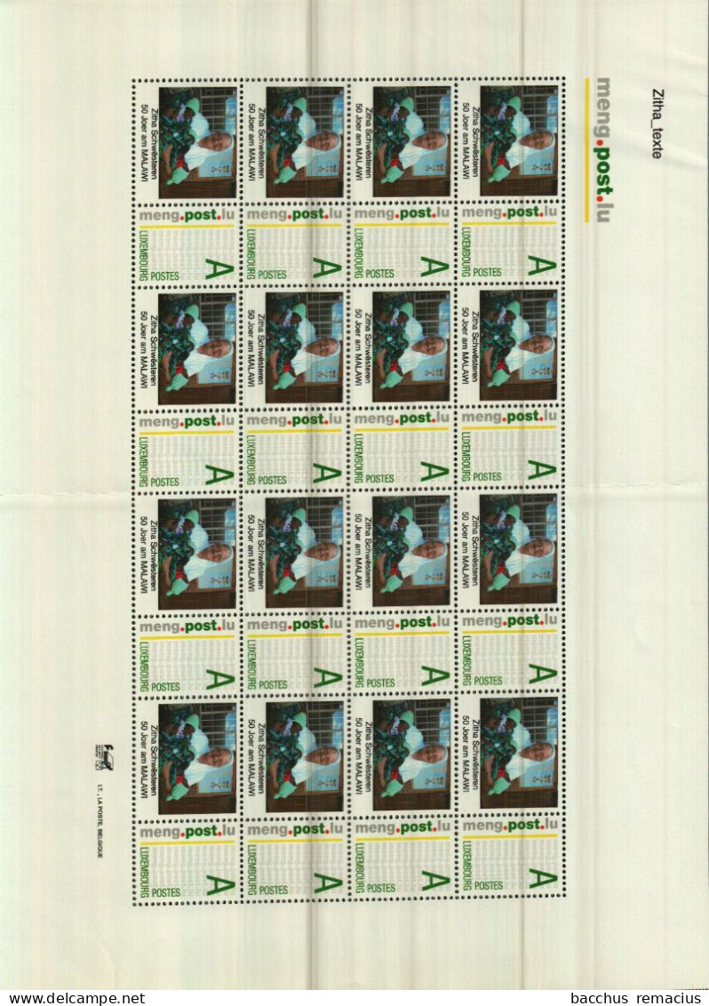 LUXEMBOURG 16 Timbres "A"   "meng.post.lu"  ZITHA SCHWESTEREN AM MALAWI 2009 (pli) - Hojas Completas