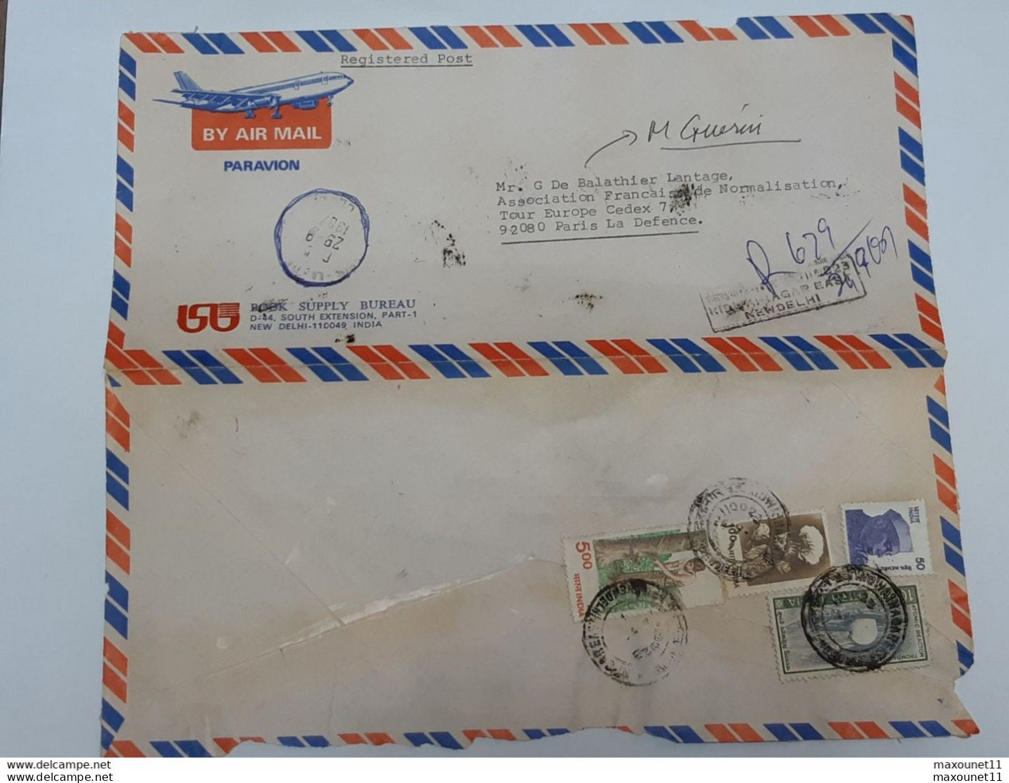 Inde - India - Timbres Sur Enveloppe Envoyée De New-Delhi Vers Paris .. Lot125 . - Lettres & Documents