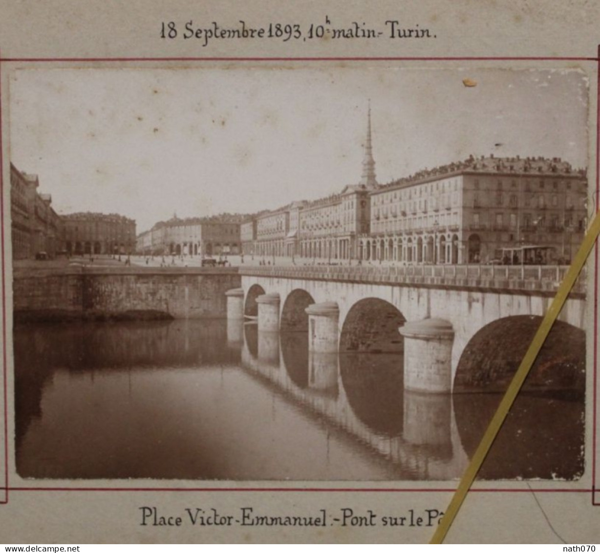 Photo 1893 Turin Italie Place Victor Emmanuel Pont Sur Le Pô Tirage Albuminé Albumen Print - Antiche (ante 1900)