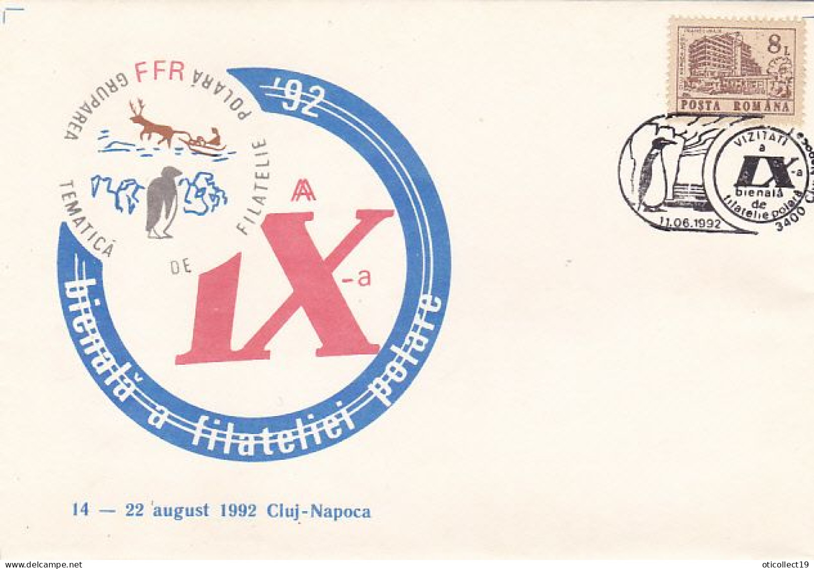 POLAR PHILATELY, CLUJ NAPOCA POLAR PHILATELIC EXHIBITION, PENGUINS, REINDEER, SPECIAL COVER, 1992, ROMANIA - Events & Gedenkfeiern