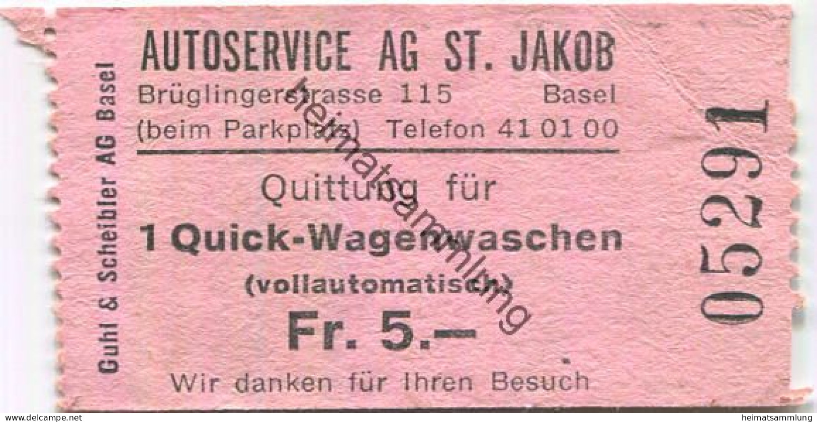 Schweiz - Basel - Quittung Für 1 Quick-Wagenwaschen - Autoservice AG St. Jakob Brüglinerstrasse 115 - Suisse