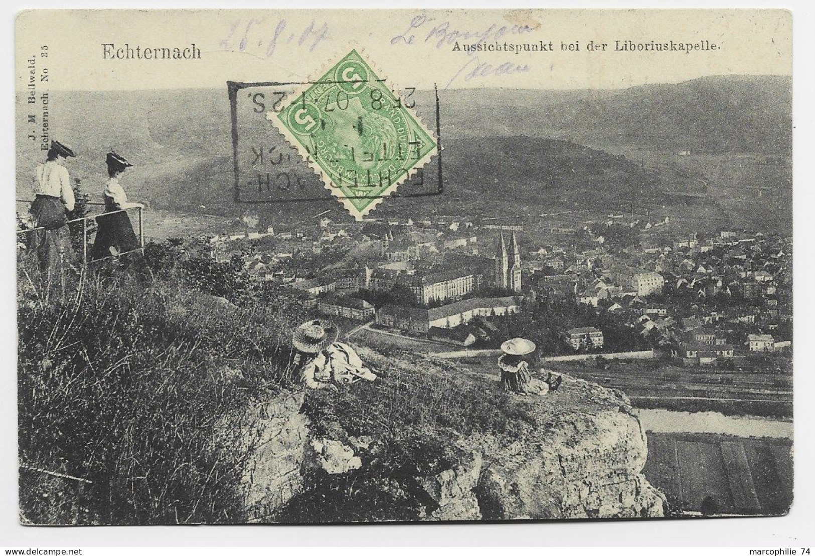 LUXEMBOURG 5C AU RECTO CARTE ECHTERNACH GRIFFE ECHTERNACH 25.8.1907 - 1906 Guillermo IV