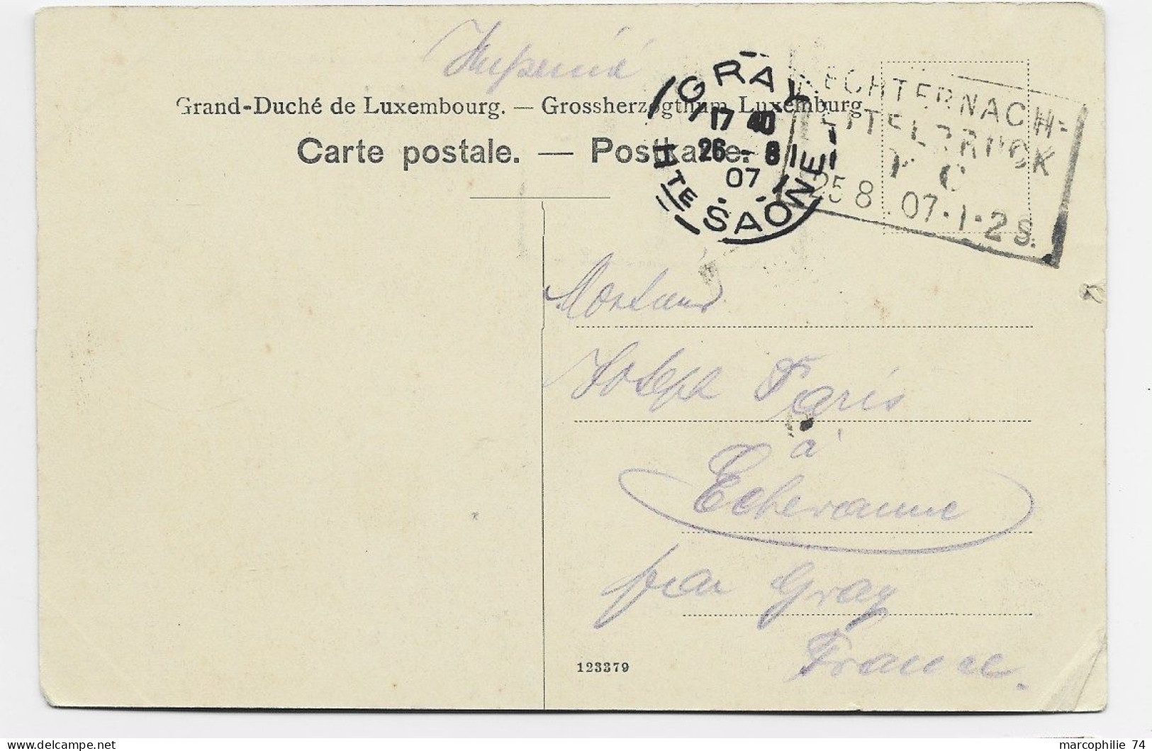 LUXEMBOURG 5C AU RECTO CARTE ECHTERNACH GRIFFE ECHTERNACH 25.8.1907 - 1906 Guillermo IV