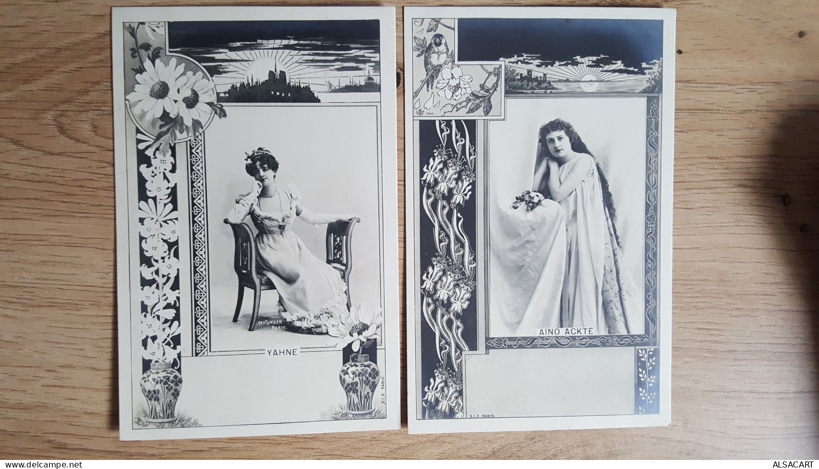 4 Cartes  Style Art Nouveau , Reutlinger , Aino Ackté,henriot,delna,yahne  , Dos 1900 - Gekleidete Tiere