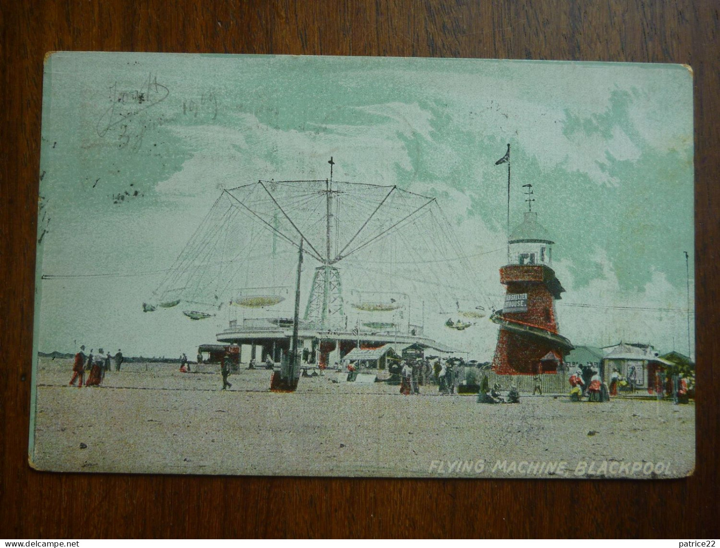 CPA TIMBRE STAMP 1909 - FLYING MACHINE BLACKPOOL MACHINE VOLANTE MANEGE FETE FORAINE LIGHTHOUSE PHARE - Blackpool