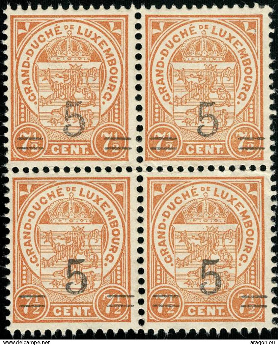 Luxembourg, Luxemburg 1915 Ecusson Bloc 4x 5c./7,5c. Surcharge Neuf MNH** - 1907-24 Coat Of Arms