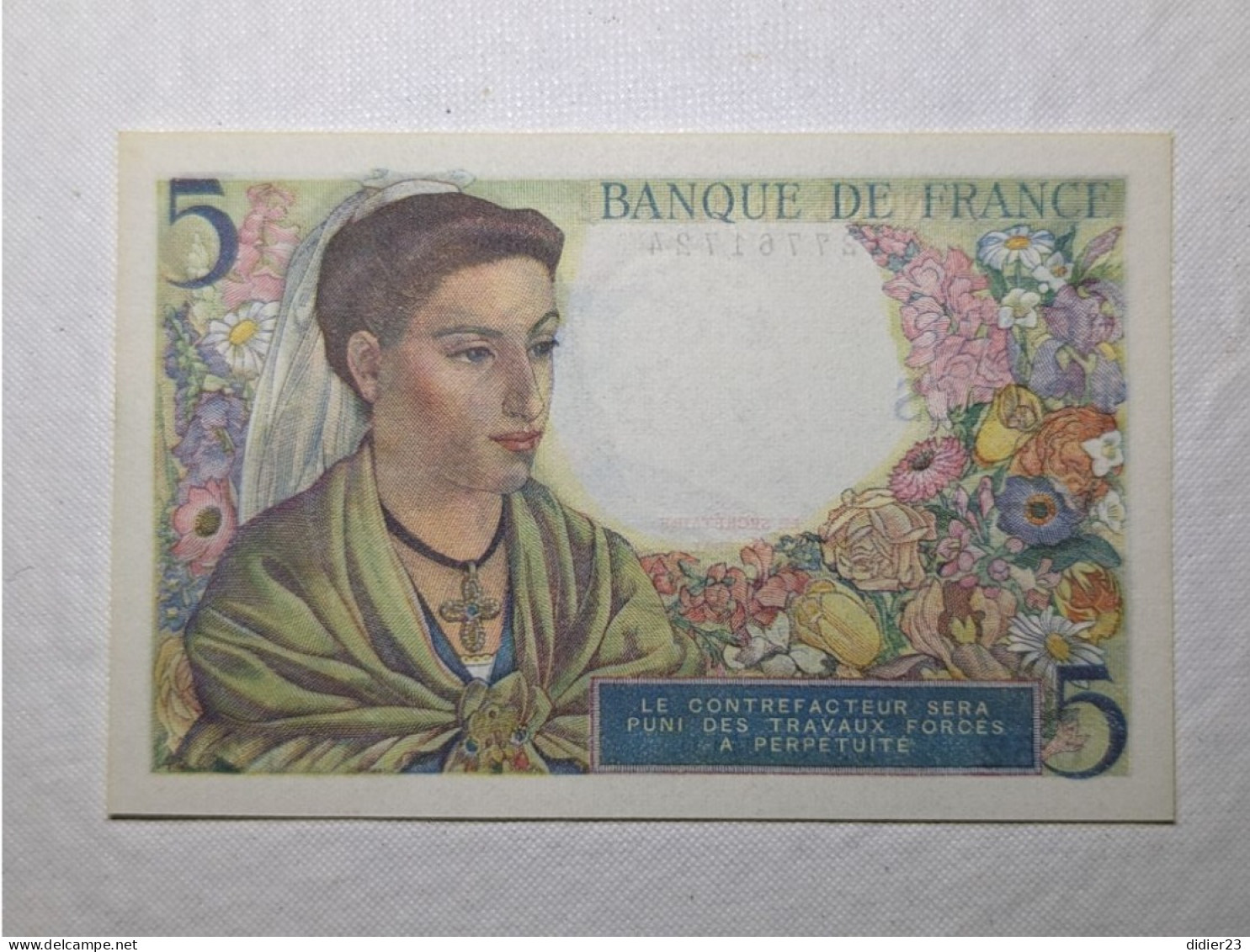 BILLET DE BANQUE  BANQUE DE FRANCE D.5-8-1943.D. - 5 F 1943-1947 ''Berger''