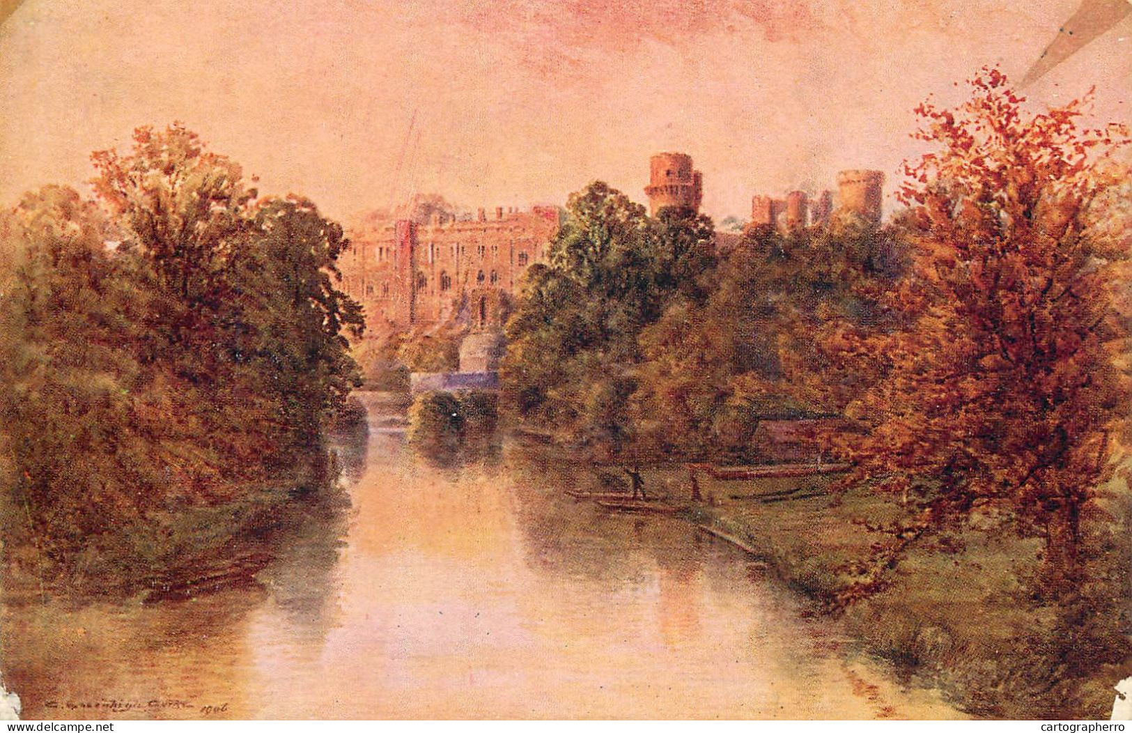 England Warwick Castle Signed Painting - Warwick