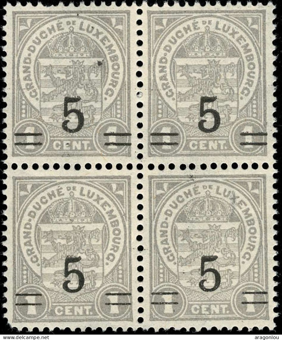 Luxembourg, Luxemburg 1915 Ecusson Bloc 4x 5c./1c. Surcharge. Neuf MNH** - 1907-24 Abzeichen