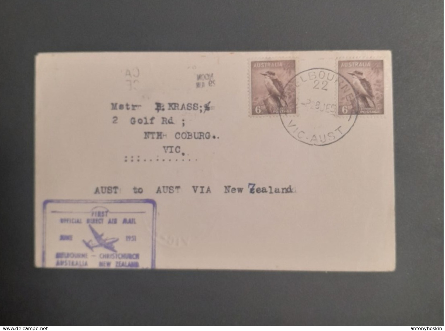 29 June 1951Tasman Empire Airways Melbourne  To Christchurch  First Official Direct Air Mail Cover - Eerste Vluchten