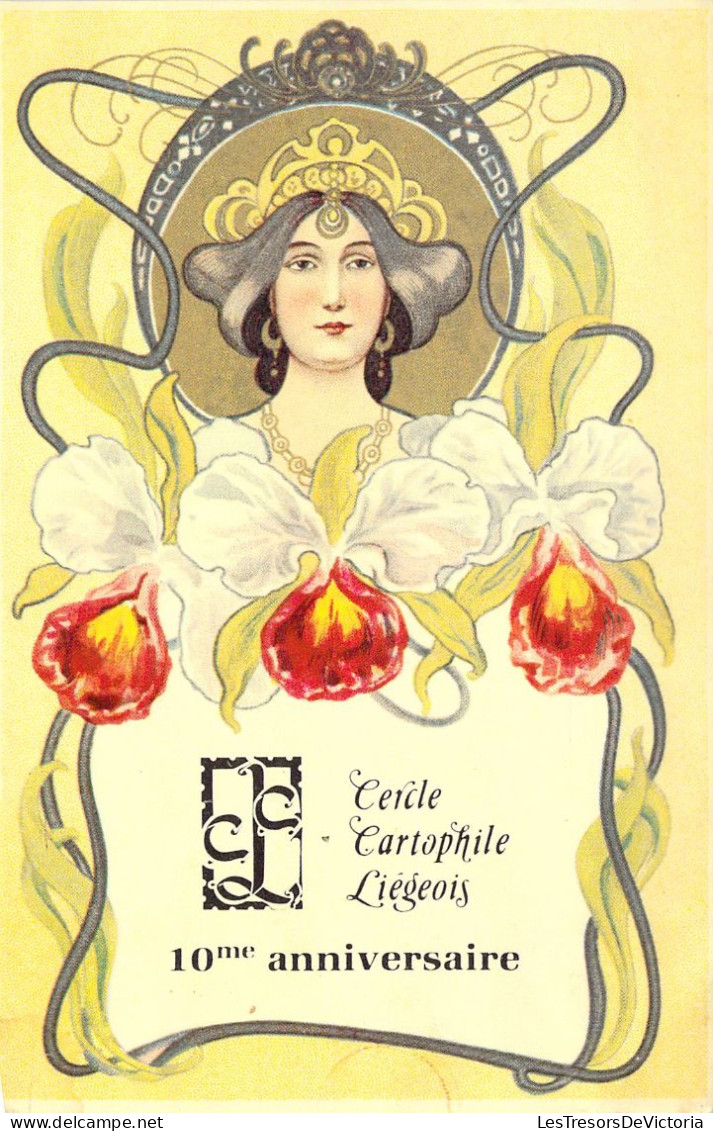 Cercle Cartophile Liégeois - 10è Anniversaire - Femme Et Fleur - Illustration Non Signée - Carte Postale Ancienne - Otros & Sin Clasificación