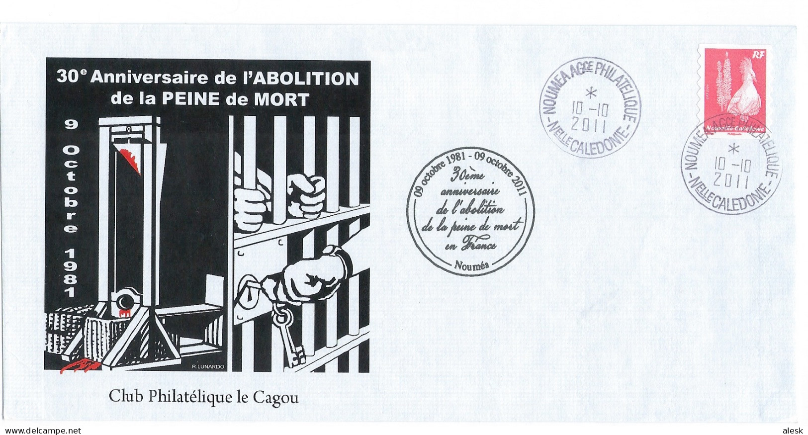 LETTRE NOUVELLE-CALÉDONIE N°1085 (y&t) Nouméa 9 Octobre 2011 - 30°Anniversaire De L'Abolition De La Peine De Mort - Briefe U. Dokumente