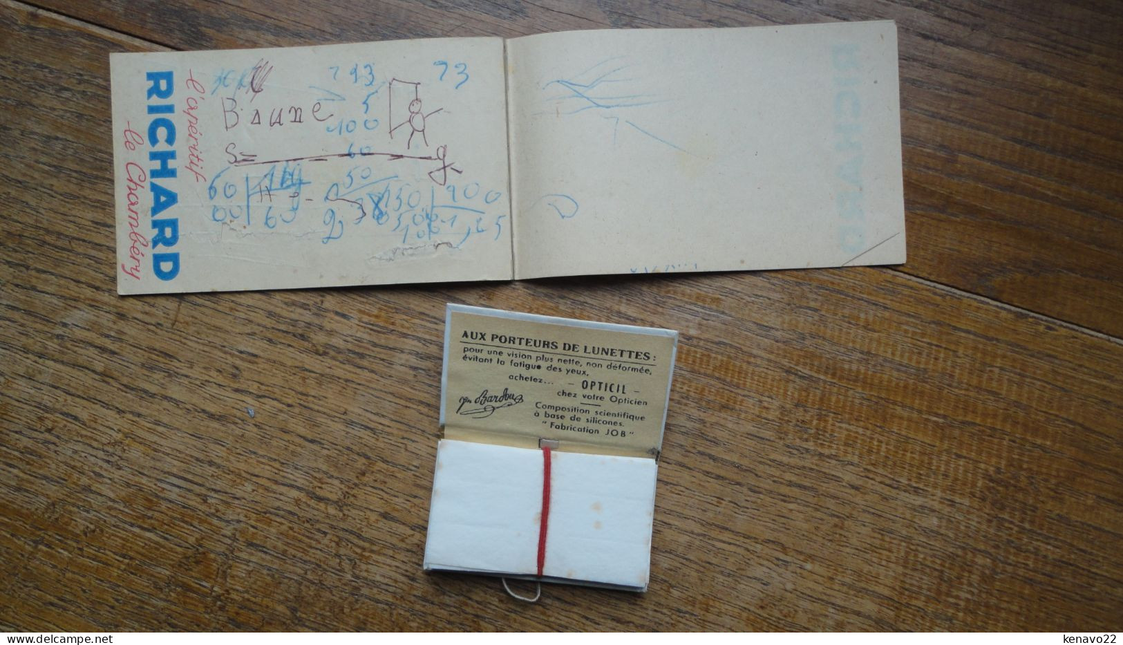 1 Ancien Carnet De Commande Pub Richard Et 1 Paquet De Feuilles Complet Pour Nettoyer Les Lunettes Pub Job - Factures